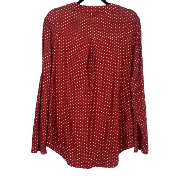 Red Polka Dot Zip Front Blouse Long Sleeve Parisian Chic Large - Picture 6 of 6